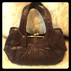 Coach Double Handle Kiss Lock Leather Shoulder Bag